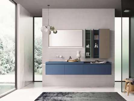 Mobile da Bagno sospeso in laccato opaco blu oltremare, verderame e tortora Calix XL 02 di Novello