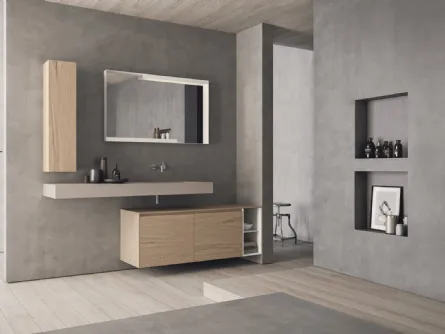 Mobile da Bagno sospeso in HPL rovere naturale e top in teknorit grigio seta opaco Calix XL 09 Novello