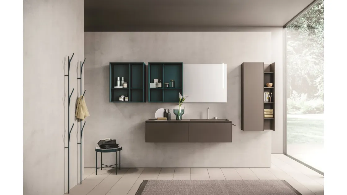 Mobile da Bagno sospeso in laccato opaco brown e petrolio Calix XL 11 di Novello