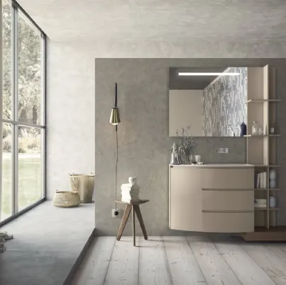 Mobile da Bagno sospeso con frontali curvi in laccato sabbia opaco Calix XL 04 di Novello