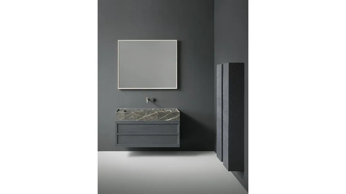 Mobile da Bagno sospeso Craft 02 in rovere grigio grafite di Novello