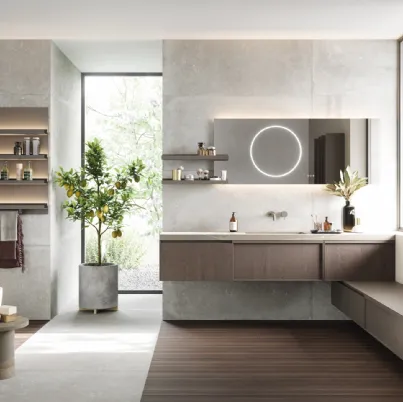 Mobile da Bagno sospeso in rovere con top in laminam pietra piasentina D'Art 08 di Novello