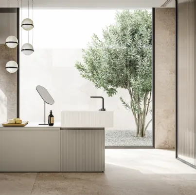 Mobile da Bagno a terra in laccato opaco e lavabo in teknorit bianco opaco D'Art 13 di Novello