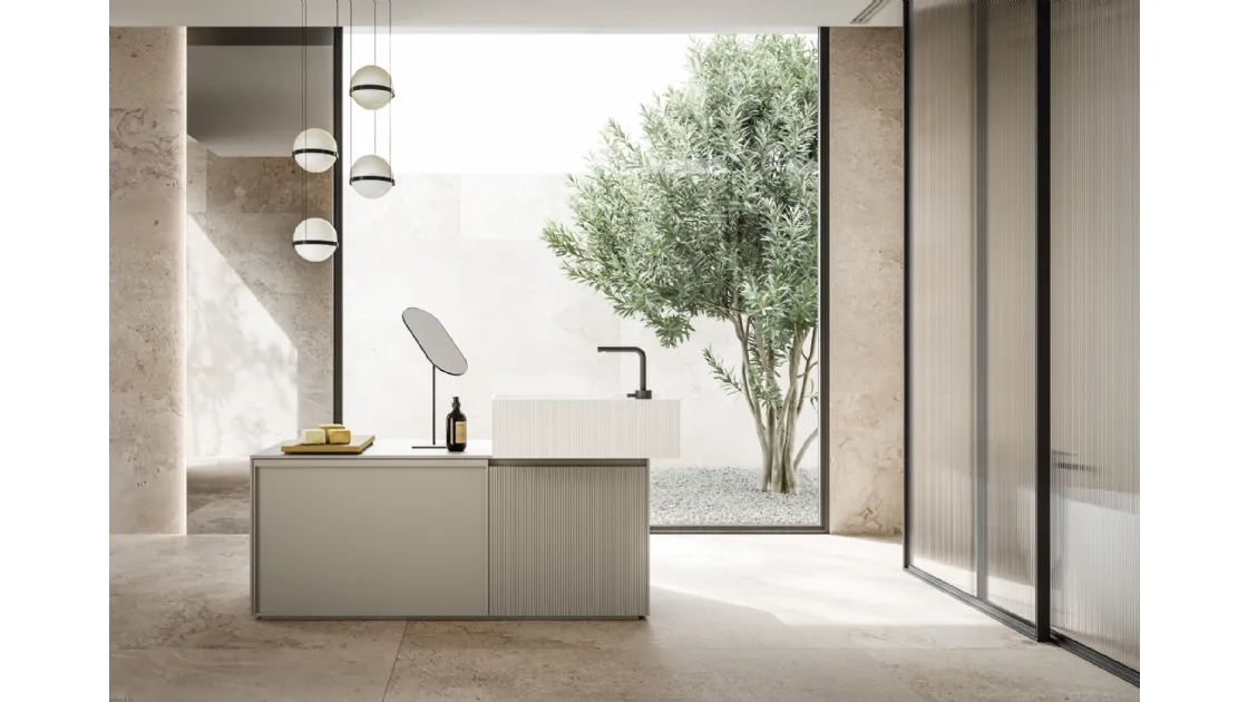 Mobile da Bagno a terra in laccato opaco e lavabo in teknorit bianco opaco D'Art 13 di Novello