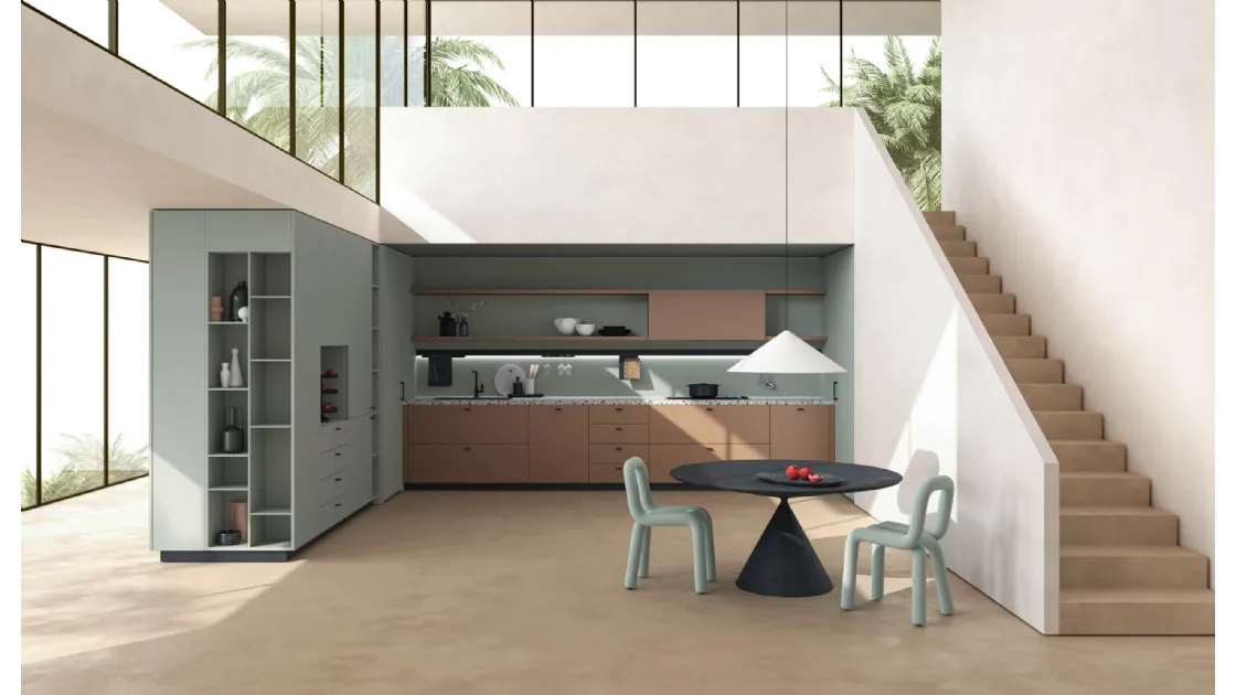 Cucina Moderna M2 Crea Terracotta e Verde di Meson's Cucine