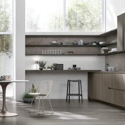 Cucina Moderna ad angolo Natural v05 in Rovere Grey di Stosa