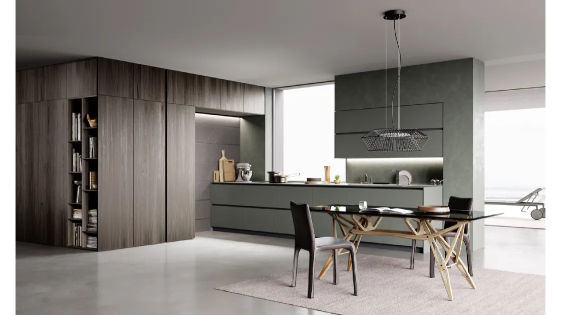 Cucina su misura lineare M2 Goccia in Fenix Verde di Meson's Cucine